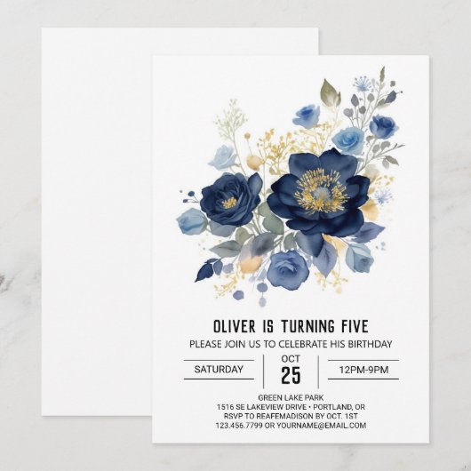 Online Waterverf Floral Birthday Kaart (Voorkant / Achterkant)