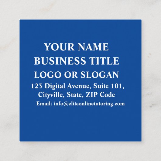 Online Web Developer Social Media Manager Blauw Vierkante Visitekaartje (Achterkant)