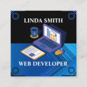 Online Web Developer Social Media Manager Blauw Vierkante Visitekaartje (Voorkant)