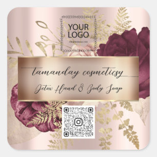 Online winkel QRCode Logo Foto Product Roos Floral Vierkante Sticker