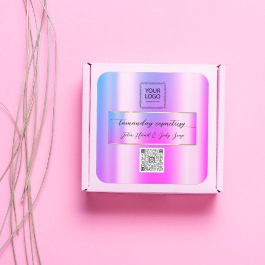 Online winkel QRCode Logo Foto Product Roze Gold Vierkante Sticker