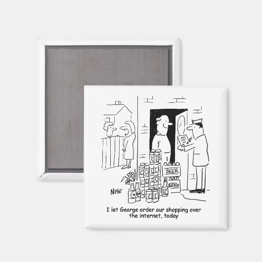 Online winkelen. Husband Orders Beers via internet Magneet (Voorkant / Achterkant)