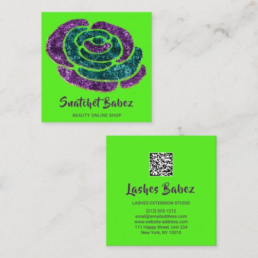 Online winkelen Mode Groene Paarse QR-Logo Vierkante Visitekaartje (Voorkant / Achterkant)