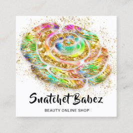 Online winkelen, schoonheidsregenbooggoud QR-code  Vierkante Visitekaartje