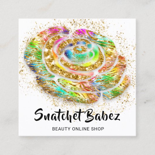 Online winkelen, schoonheidsregenbooggoud QR-code  Vierkante Visitekaartje (Voorkant)