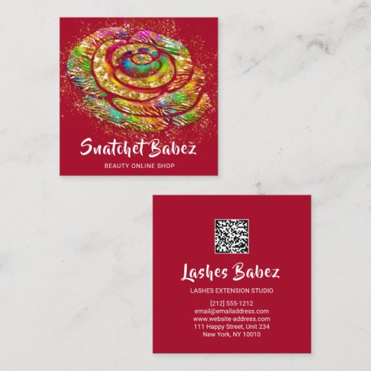 Online winkelplein voor Rode regenboog Goud QR Cod Vierkante Visitekaartje (Voorkant / Achterkant)