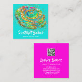 Online Winkelroze Water Gold QR Code Logo Vierkante Visitekaartje (Voorkant / Achterkant)