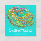 Online Winkelroze Water Gold QR Code Logo Vierkante Visitekaartje (Voorkant)