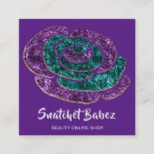 Online winkelschoonheid Glitter Paarse QR-code Log Vierkante Visitekaartje (Voorkant)