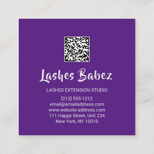 Online winkelschoonheid Glitter Paarse QR-code Log Vierkante Visitekaartje (Achterkant)
