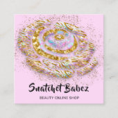 Online winkelStudio Holograaf Roze QR-code Logo Vierkante Visitekaartje (Voorkant)