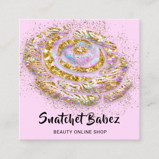 Online winkelStudio Holograaf Roze QR-code Logo Vierkante Visitekaartje (Voorkant)