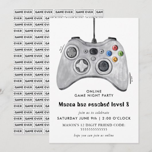 Onlinevideo Game Birthday Party - Uitnodiging (Voorkant / Achterkant)