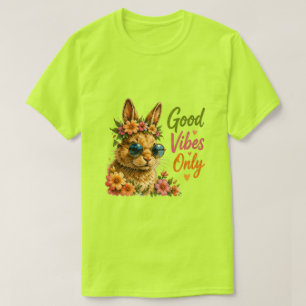 Only Good Vibes Konijn Mooie Bloemige Konijnen T-shirt