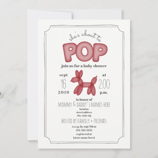 Onmiddellijk Pop Red Balloon Animal Baby shower Kaart (Voorkant)