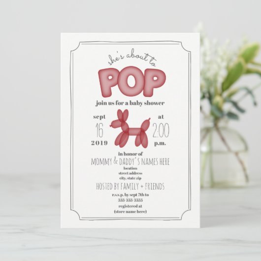 Onmiddellijk Pop Red Balloon Animal Baby shower Kaart (Staand voorkant)