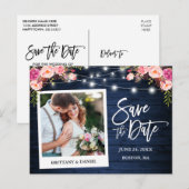 Onmiddellijke camera Blauw hout Roze Floral sparen Briefkaart (Voorkant / Achterkant)
