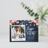 Onmiddellijke camera Blauw hout Roze Floral sparen Briefkaart (Staand voorkant)