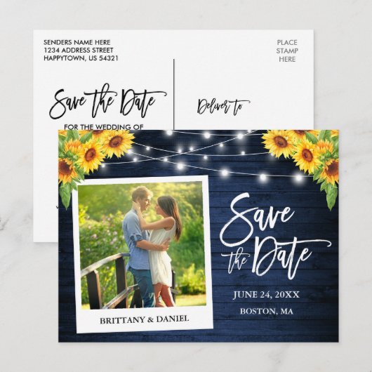 Onmiddellijke camera Blauwe Hout Zonnebloemen spar Briefkaart (Voorkant / Achterkant)