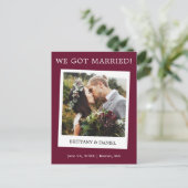 Onmiddellijke camera Foto Weddenschap Burgundy Briefkaart (Staand voorkant)