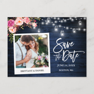 Onmiddellijke foto Blauw hout Floral Jars sparen d Briefkaart