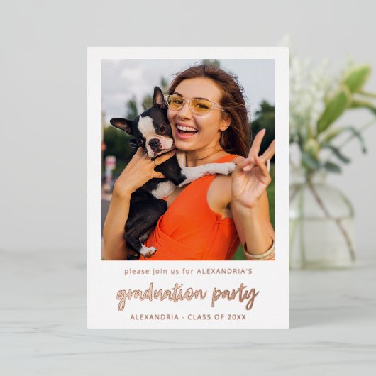 Onmiddellijke foto Verticaal White 2 Graduparty Folie Uitnodiging (Staand Voorkant)