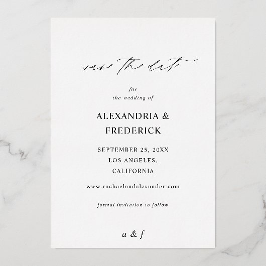 Onmiddellijke foto White Chic Save the Date Black Folie Uitnodiging (Achterkant)