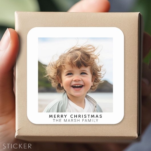 Onmiddellijke witte foto-galerij, prettige kerst vierkante sticker