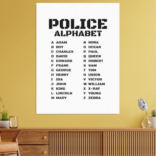 Onmisbaar Politie Alfabet A tot Z Canvas Afdruk (Insitu (Woonkamer))