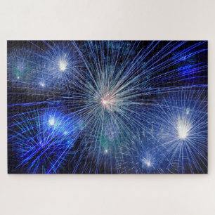Onmogelijk blauw vuurwerk bij nachtpuzzel legpuzzel