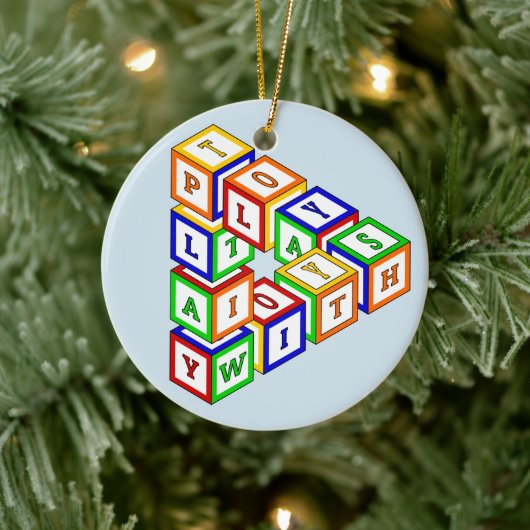 Onmogelijke constructie van een driehoek op blauw keramisch ornament (Boom)