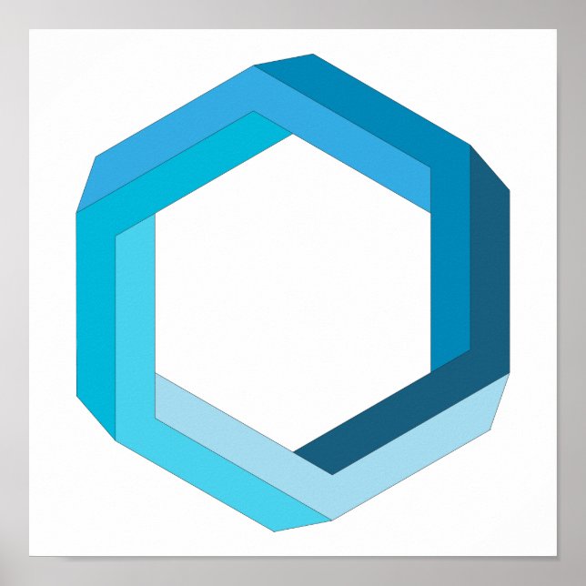 Onmogelijke geometrie: blauwe hexagon. poster (Voorkant)