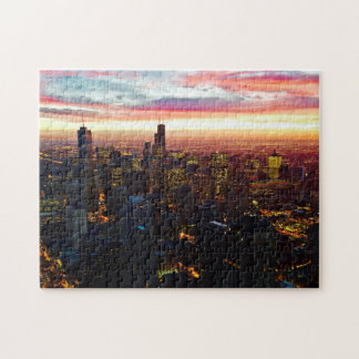 Onmogelijke puzzel - Zonnetijd op Chicago Skyline Legpuzzel
