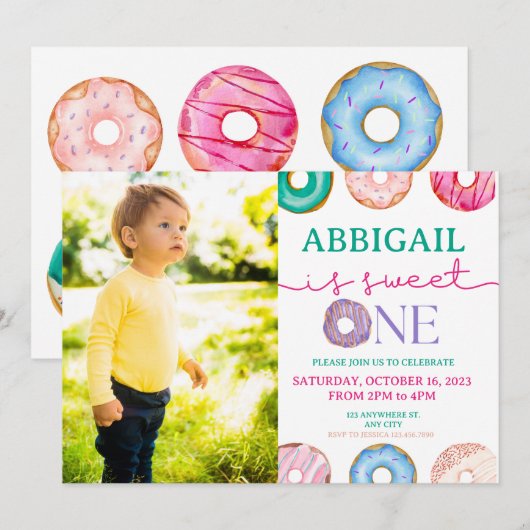 Ono Sweet Donut 1st Birthday Party Foto Kaart (Voorkant / Achterkant)