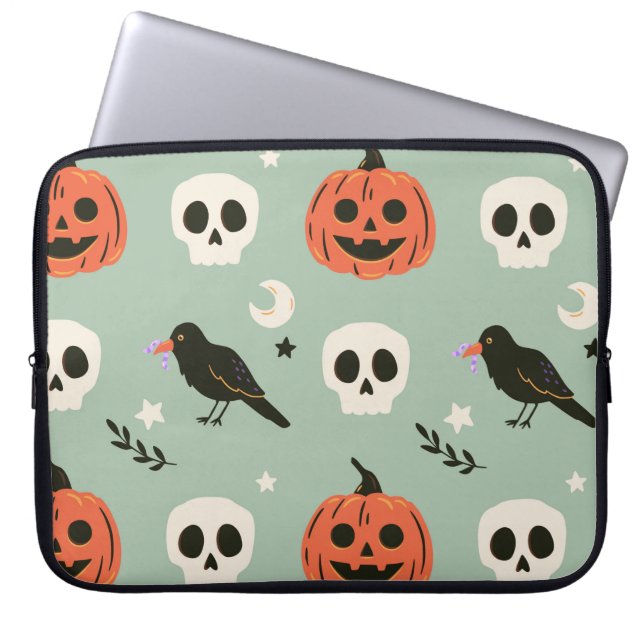 ononderbroken naadloos patroon met ravens, schedel laptop sleeve (Voorkant)