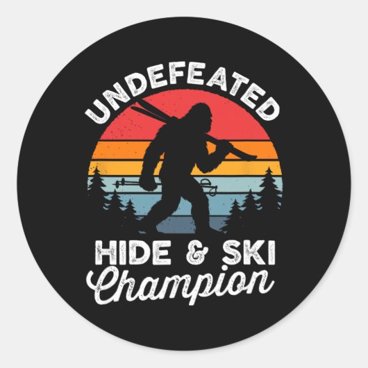 Onoverwonnen Hide And Ski Kampioen Grappige Bigfoo Ronde Sticker (Voorkant)