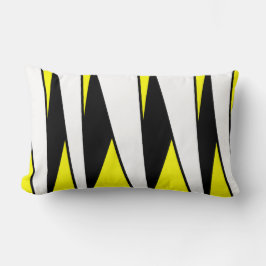 Onparallelle strepen, zwart en wit, geel kussen