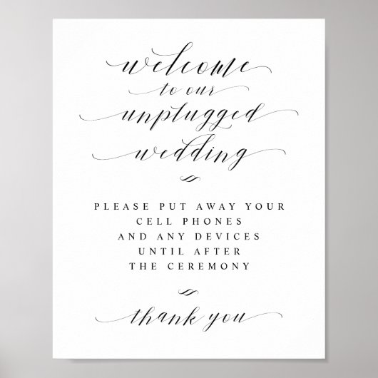 Onplugged Weddenkalligraphy Script Welcome Sign Poster (Voorkant)