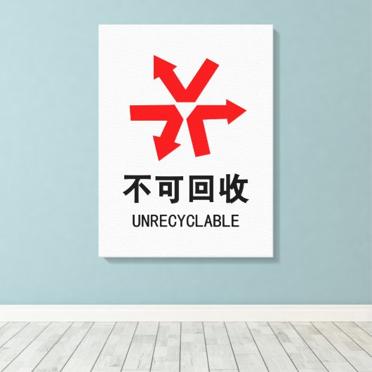 Onrecycleerbaar ~ Hanzi-teken voor Chinese taal Canvas Afdruk (Insitu (Houten vloer))