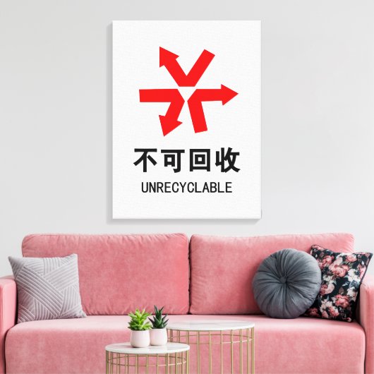 Onrecycleerbaar ~ Hanzi-teken voor Chinese taal Canvas Afdruk (Insitu (Woonkamer))