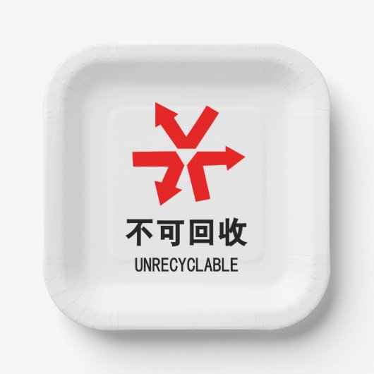 Onrecycleerbaar ~ Hanzi-teken voor Chinese taal Papieren Bordje (Voorkant)