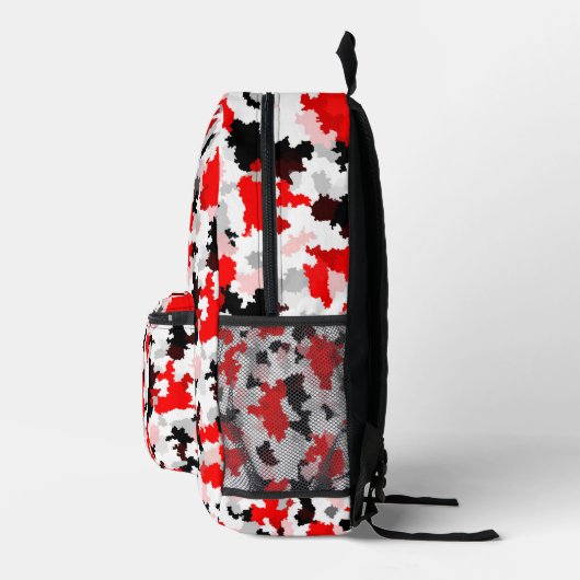 Onregelmatig Abstract Patroon Rood Zwart Wit Ontwe Bedrukte Rugzak (Rechts)