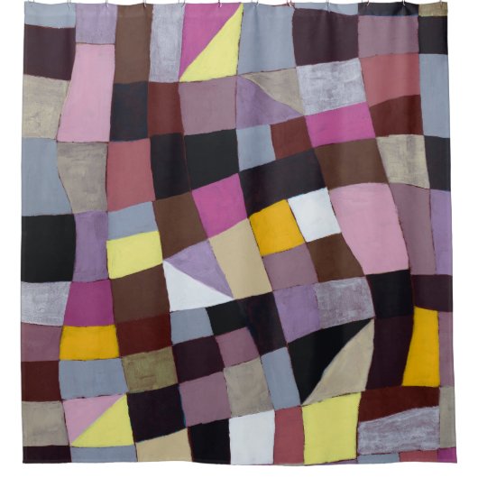 Onregelmatig raster: violet-geel Abstract schilder Douchegordijn (Voorkant)