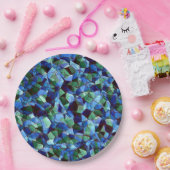 Onregelmatige blauwe en groene mozaïekoverlay papieren bordje (Feest)