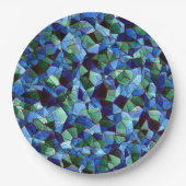 Onregelmatige blauwe en groene mozaïekoverlay papieren bordje (Voorkant)