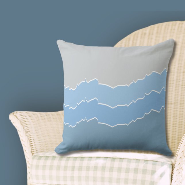 Onregelmatige Blauwe Gescheurde Gelaagde Strepen Kussen (Stylish Irregular Blue Ripped Layered Stripes Throw Pillow, Cool Blue Hues)