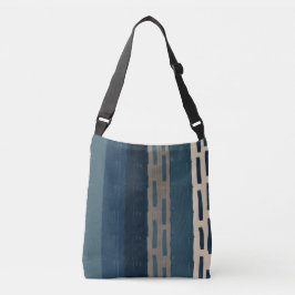 Onregelmatige controle van blauwe en neutrale stre crossbody tas