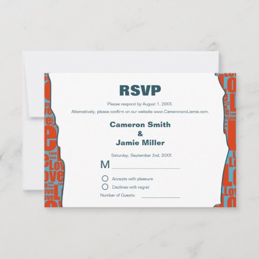 Onregelmatige liefde Border Attendance Diet Muziek RSVP Kaartje (Voorkant)