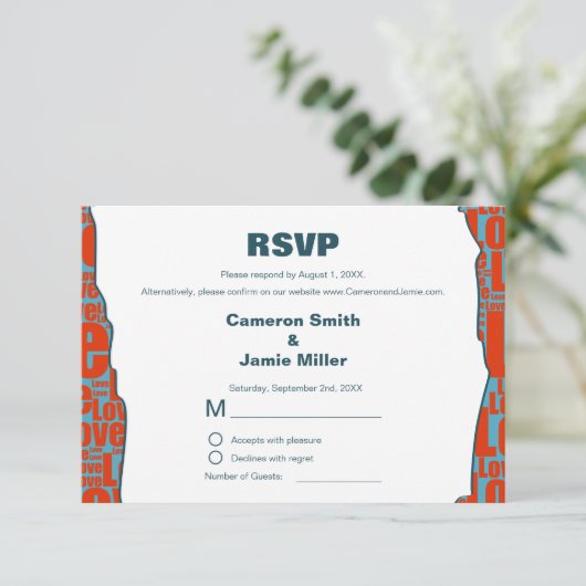 Onregelmatige liefde Border Attendance Diet Muziek RSVP Kaartje (Staand voorkant)