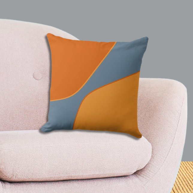 Onregelmatige oranje en blauwe kwartvormen   kussen (Irregular Orange and Blue Quarter Shapes Throw Pillow, Livingroom)